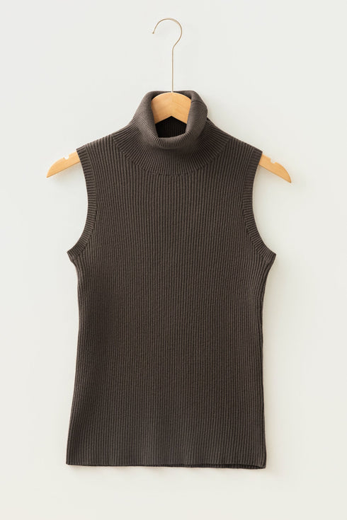 Western Ribbed Knit High Neck Slim Fit Sweater Vest