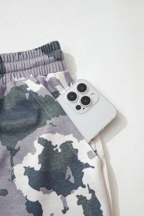 Camouflage Drawstring Waist Patch Pocket Wide Leg Pants