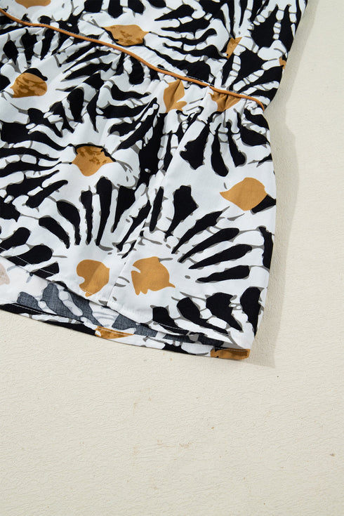 Abstract Floral Print A Line Split Neck Maxi Dress