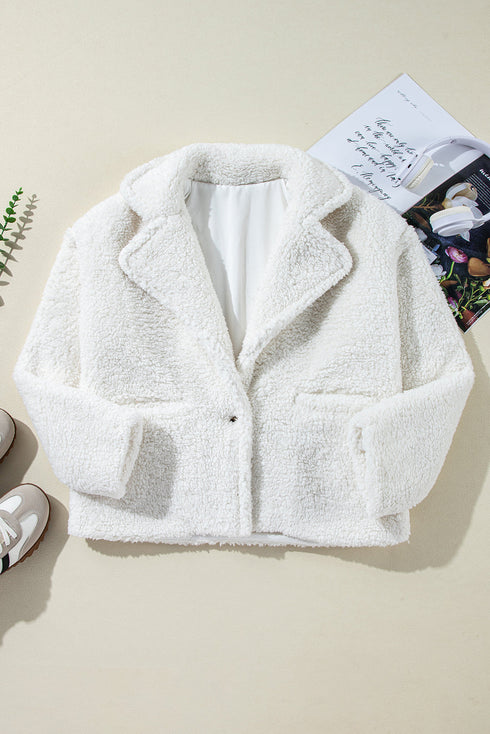 Faux Fur Fleece Button Front Pocketed Lapel Jacket