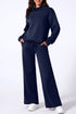 Cowl Neck Drawstring Pullover Wide Leg Athleisure Pant Set