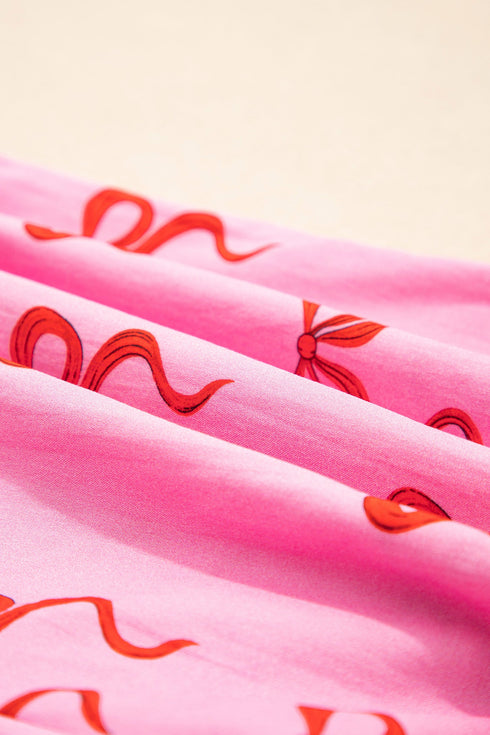 Bow Print Striped Patchwork Lace Trim Casual Shorts