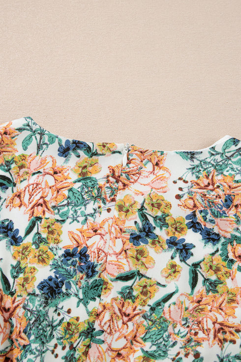 Magnolia Blossoms Ruffled V-Neck Dress