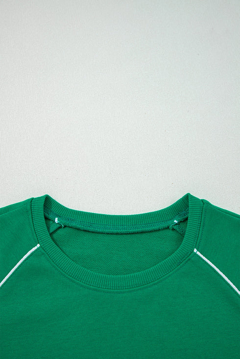 Contrast Trim Crewneck Pullover Mini Skirt Two Piece Dress