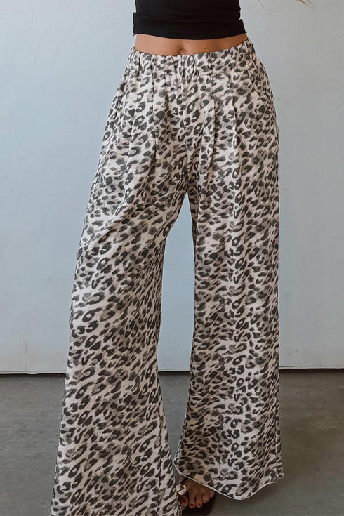 Leopard Print Wide Leg Full Length Pants