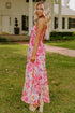Abstract Floral Shirred One Shoulder Maxi Dress