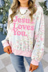 Jesus Loves You Floral Patchwork Pullover Sweatshirt