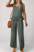 Textured Ribbed Ruffle Tank Top Wide Leg Pant Set