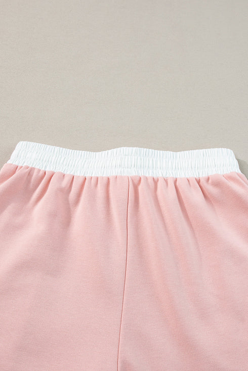 Contrast Trim Ruffled Sleeve Smocked Drawstring Short Set