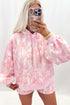 Abstract Print Hoodie Shorts Two Piece Set