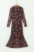 Retro Floral Print Long Sleeve Mesh Maxi Dress