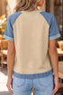 Denim Style Panel Block Patchwork Round Neck Tee