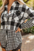 Patchwork Mixed Plaid Drawstring Hooded Shacket