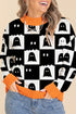 High Neck Drop Shoulder Geometric Print Sweater