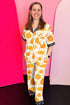 Pumpkin Print Polka Dot Trim Short Sleeve Pocket Loungewear Set