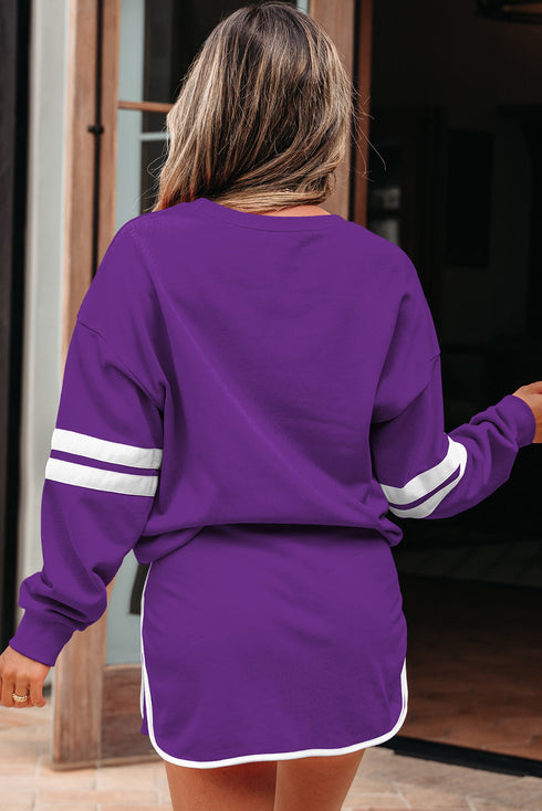 Varsity Stripe Contrast Trim Pullover Skort Two Piece Dress