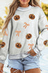 Sequin Pumpkin Face Bow Exposed Seam Pullover Sweatshirt