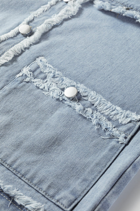 Modern Solid Frayed Edge Flap Pocket Denim Vest