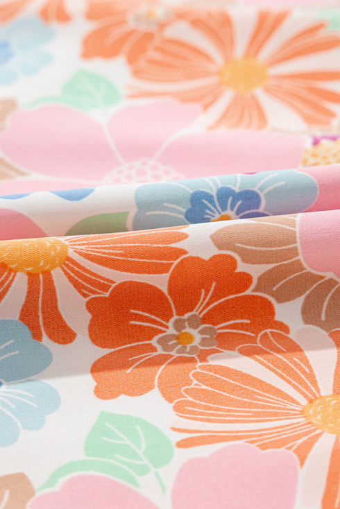 Floral Print Puff Sleeve Square Neck Babydoll Dress