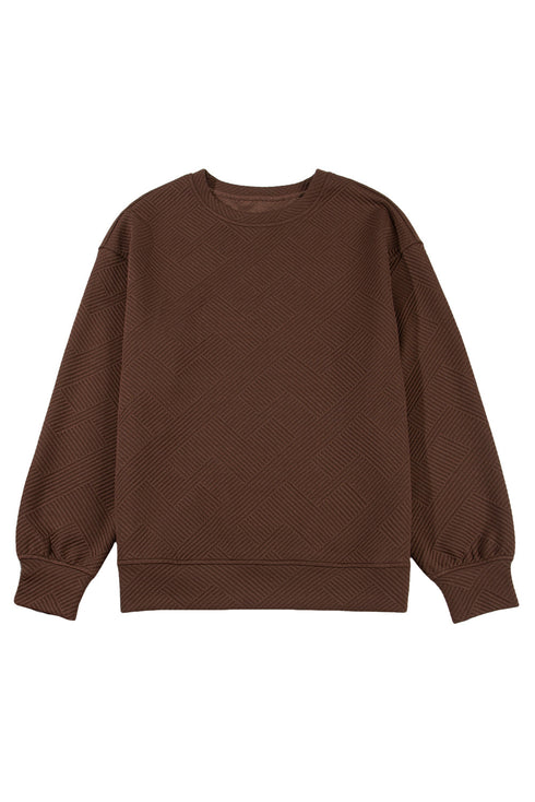 Textured Round Neck Drop Shoulder Pullover Sweatshirt