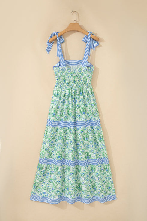 Geometric Floral Striped Patchwork Sleeveless A Line Dress