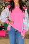 Striped Patchwork Relaxed Split Long Sleeve Top