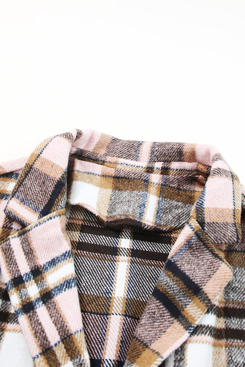 Modern Button Up Lapel Print Plaid Shacket