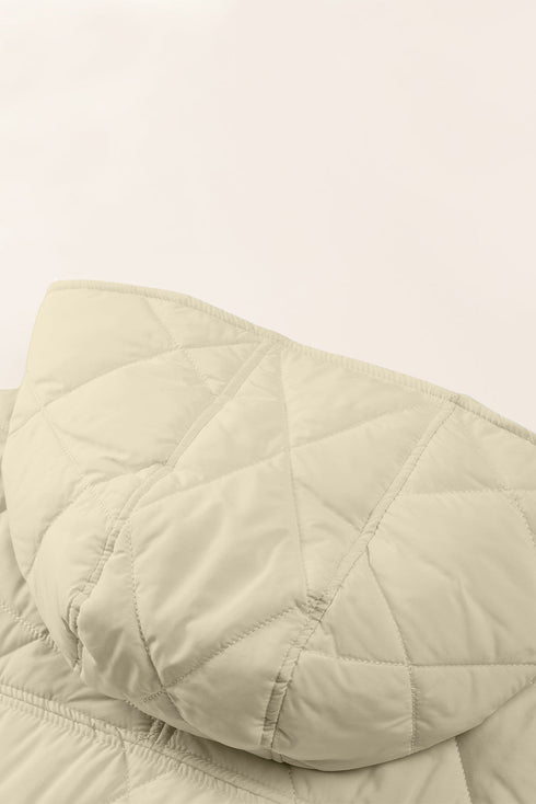 Solid Quilted Snap Button Hooded Puffer Coat