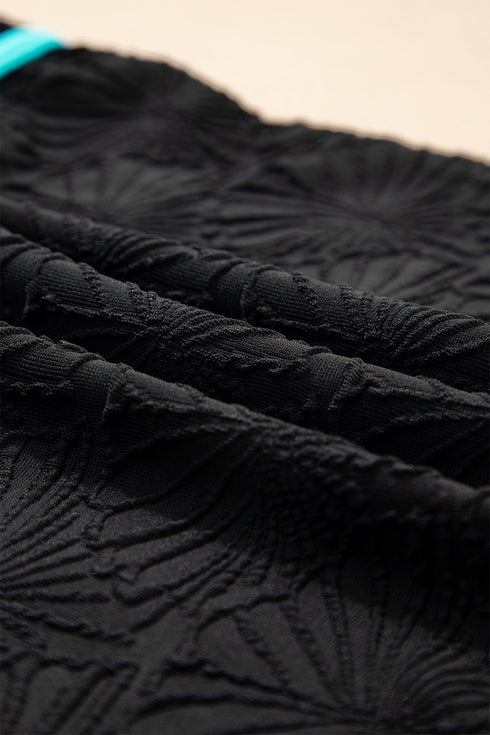 Active Textured Floral V Neck Crisscross Backless Tankini