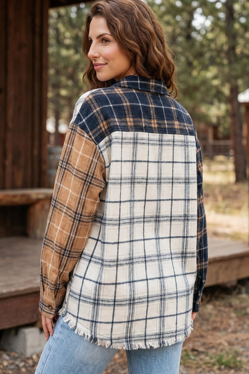 Plaid Button Up Long Sleeve Shift Silhouette Shacket
