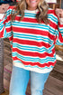 Striped Long Sleeve Round Neck Tunic Sweatshirt