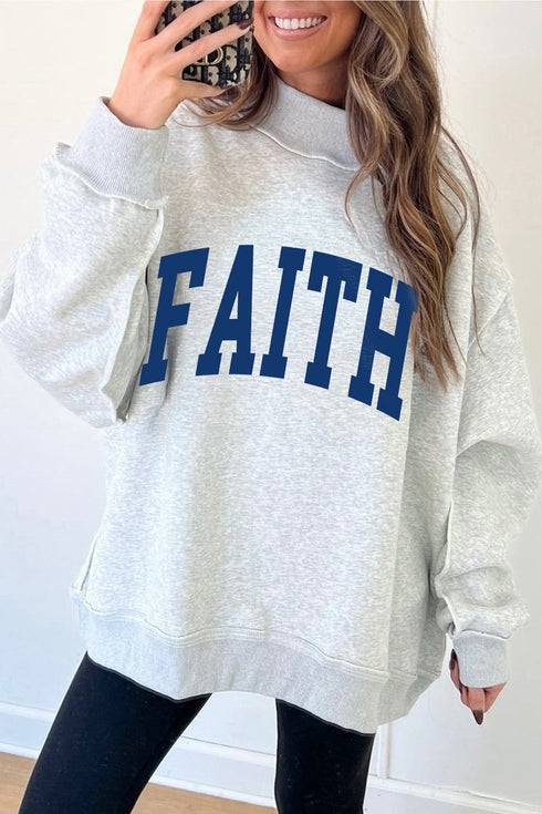Faith Jesus Double Sided Letter Print High Neck Sweatshirt
