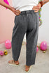 Washed Seam Detail Elastic Waist Barrel Pants