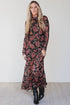 Retro Floral Print Long Sleeve Mesh Maxi Dress