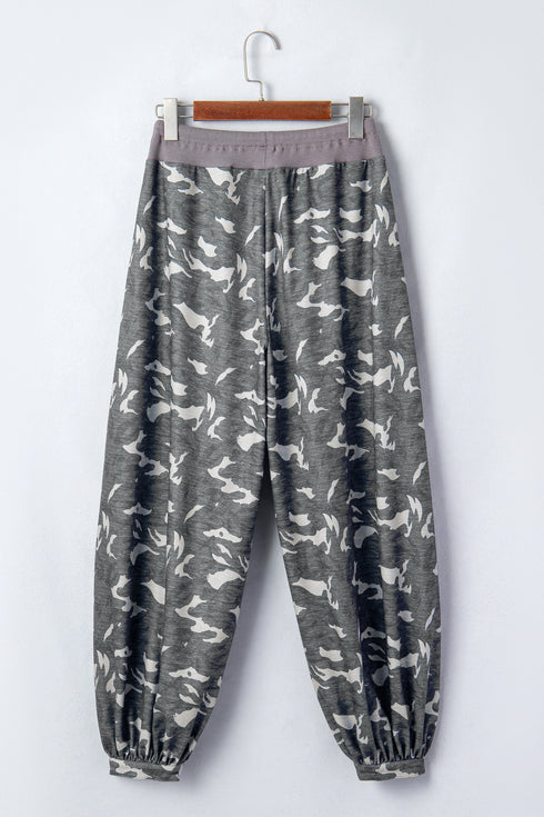 Camouflage Print Drawstring Waist Cargo Barrel Pants