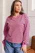 Stripe V Neck Drop Shoulder Long Sleeve Top