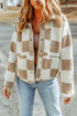 Checkered Plaid Sherpa Fleece Snap Button Jacket