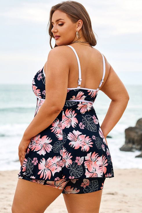 Ribbed Contrast Trim Adjustable Strap Two Piece Swimwear