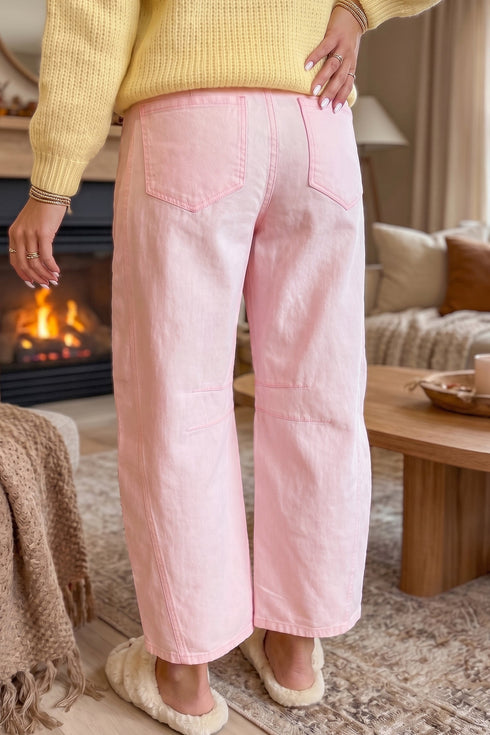 Grommet Knot Waist Detail Curved Barrel Jeans