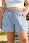 Pocketed Casual Drawstring High Waist Denim Shorts