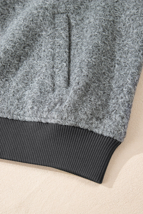 Fuzzy Fleece Zip Up Pocketed Casual Jacket