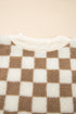 Checkered Print Chunky Sherpa Fleece Button Front Jacket