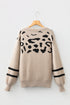 Abstract Animal Print Striped Sleeve Crew Neck Sweater