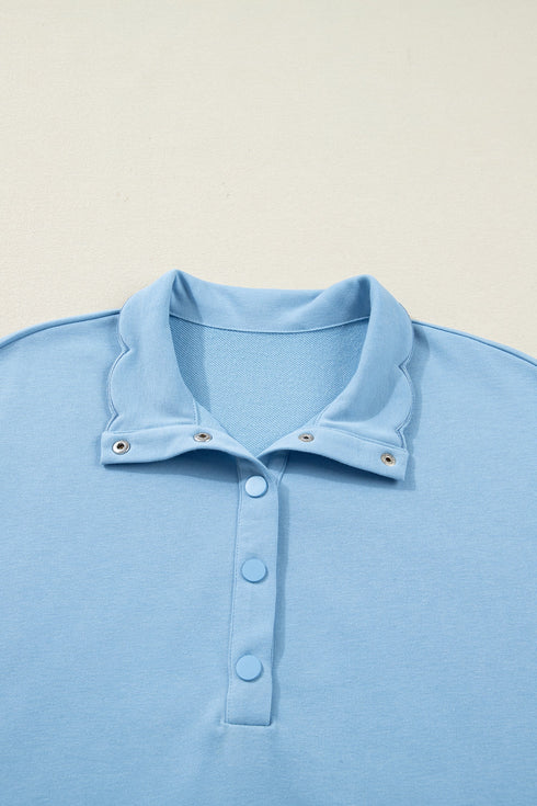 Polo Collar Snap Button Short Sleeve Scalloped Mini Dress