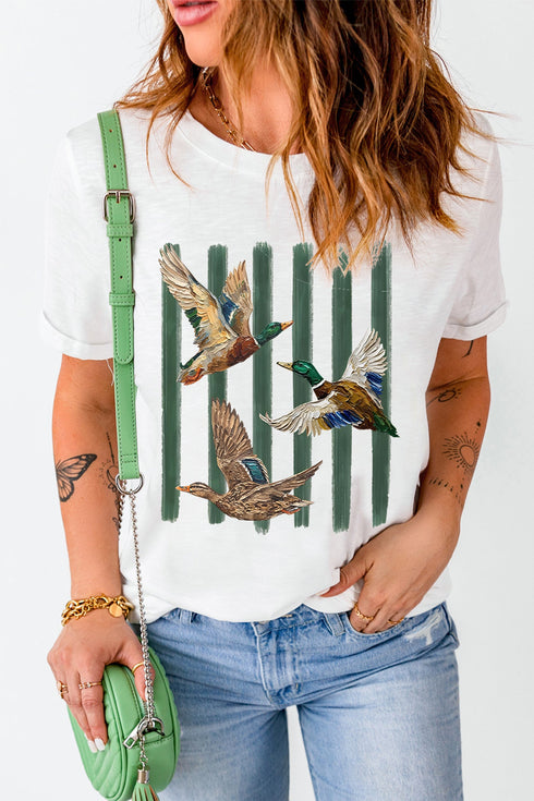 Western Mallard Stripes Printed Graphic Round Neck Tee