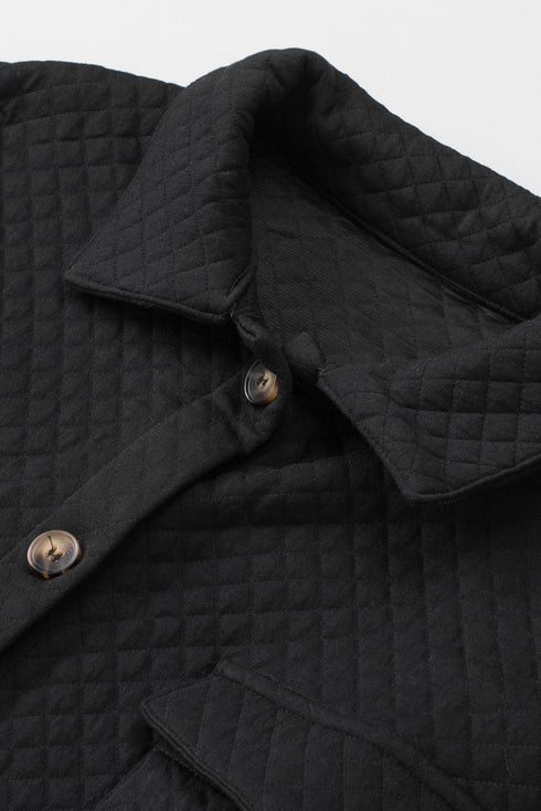 Casual Quilted Solid Button Front Flap Pocket Jacket