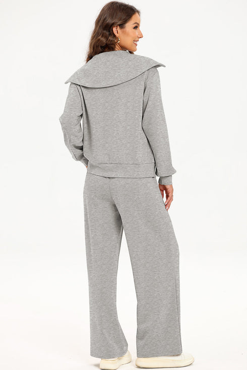 Zip Sailor Collar Pullover Seam Detail Athleisure Pant Set