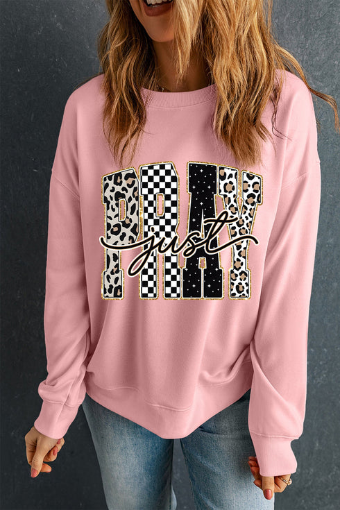 Just Pray Unique Letter Graphic Round Neck Pullover Sweatshirt