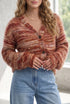 Polyester Fuzzy Striped Pattern Button Front Cardigan