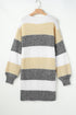 Striped Knit Boat Neck Balloon Sleeve Sweater Dress